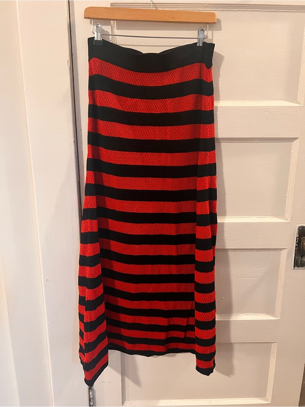 Sonia Rykiel Black and Red Striped Knit Maxi Skirt